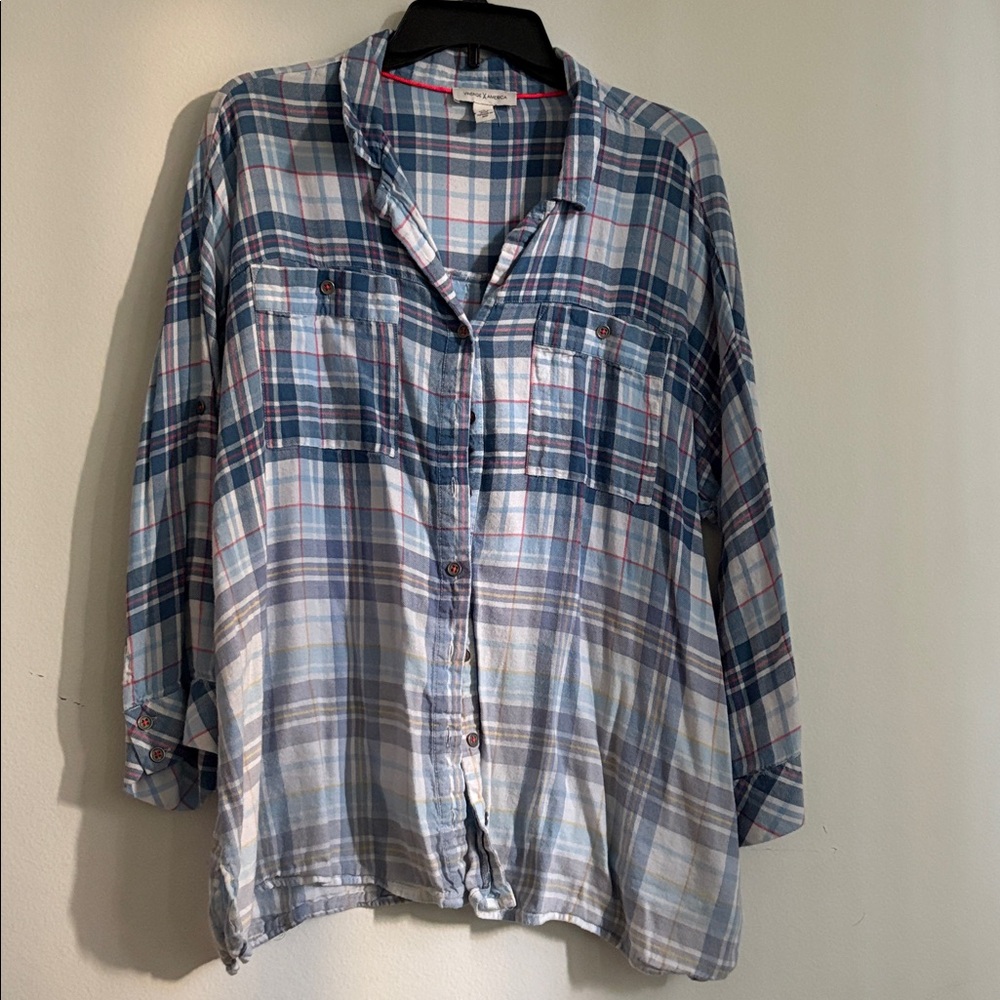Vintage America Blue and Pink Plaid Shirt